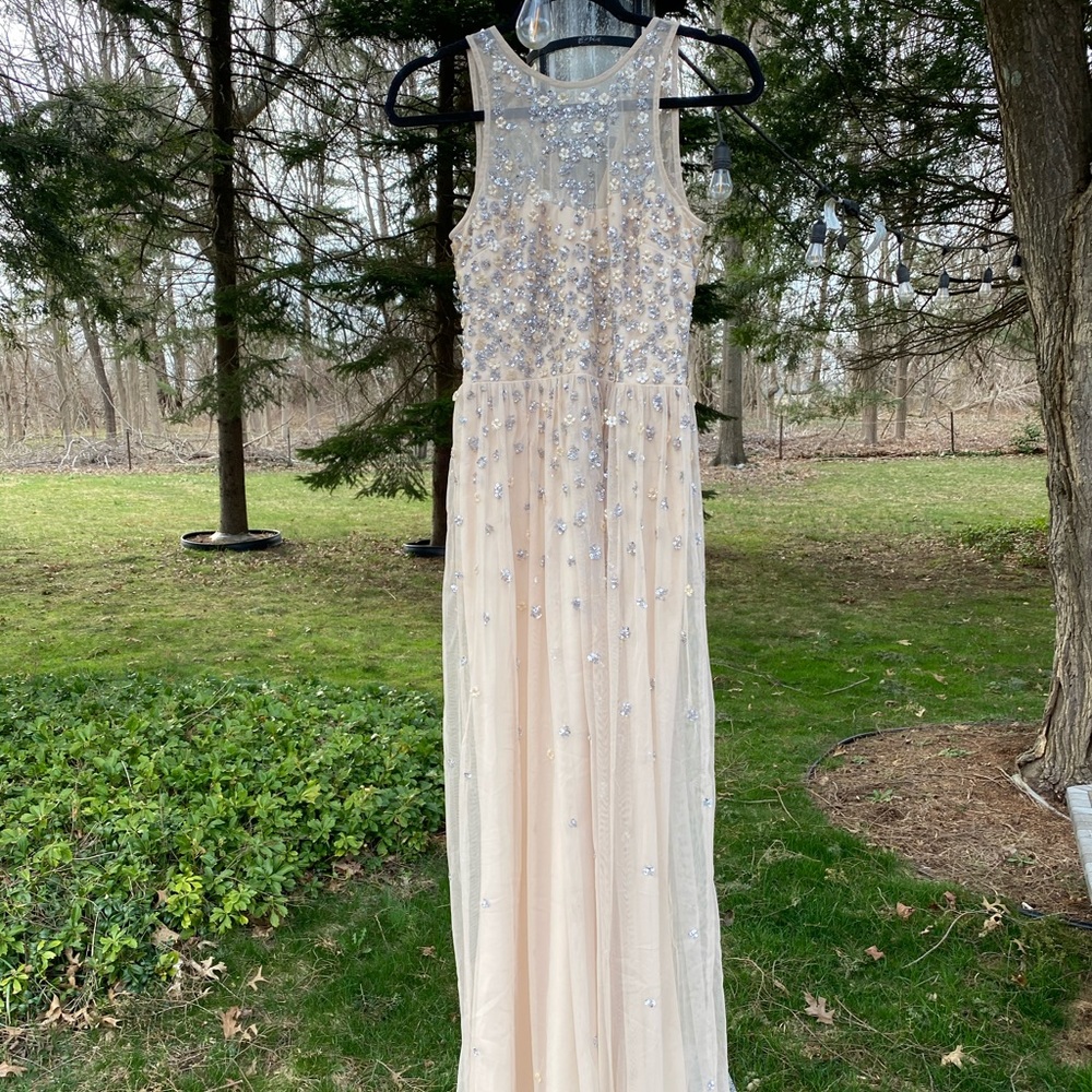 BHLDN tan mesh dress with beads